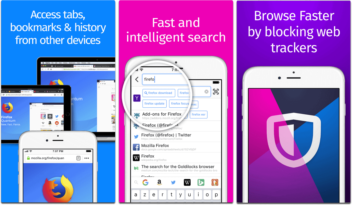 Screenshots of Firefox in our list of iOS browsers.