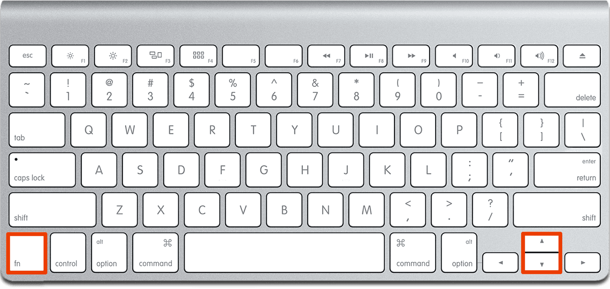 Image of the Apple Magic Keyboard, with the keyboard scroll keys highlighted.