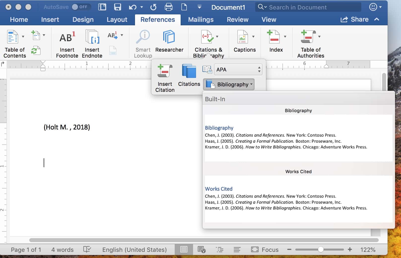 Inserting Bibliography in Microsoft Word