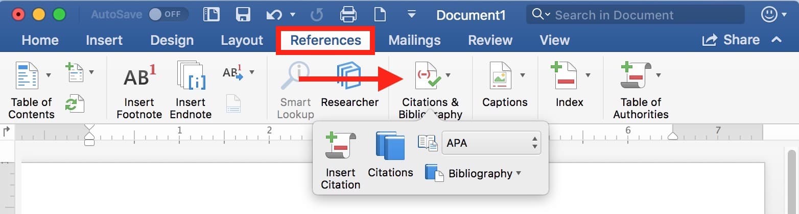 References Tab in Microsoft Word