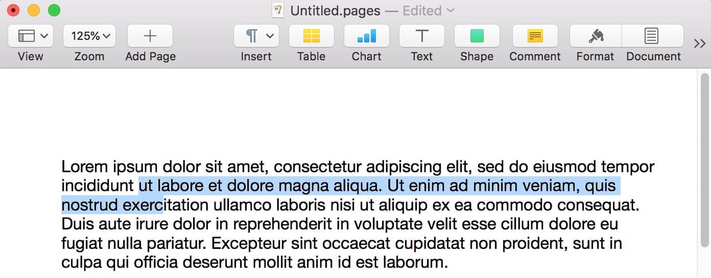 Selected Text in Pages on the Mac