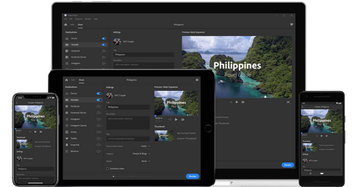 Adobe Project Rush video editor and publisher for iPhone, iPad, and Mac