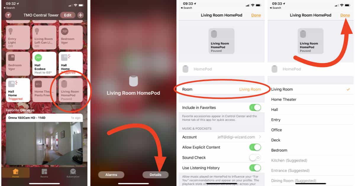 AirPlay 2 room settings for HomePod