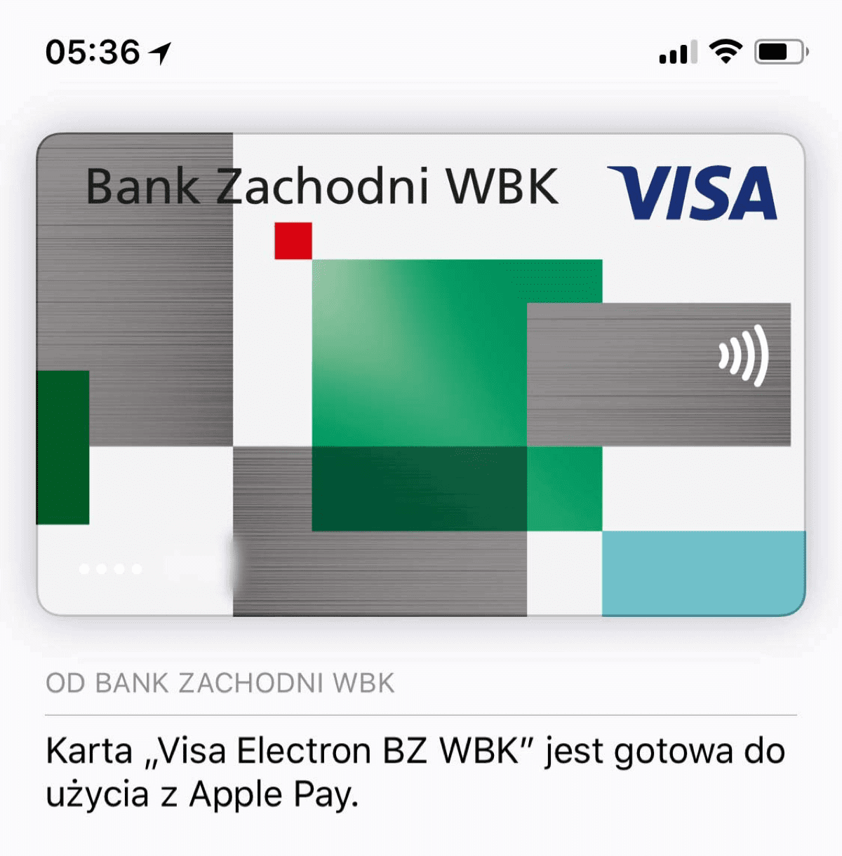 Apple Pay in Poland. Image of example card.