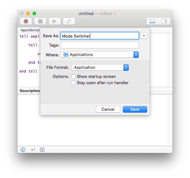 applescript light dark mode save