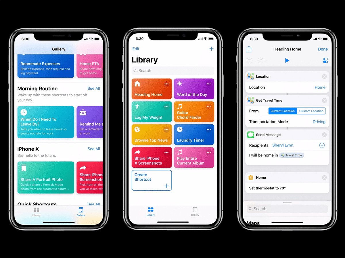 Screenshots of Siri shortcuts on iPhone