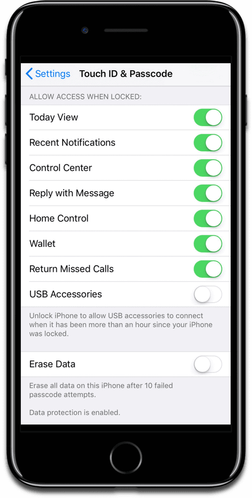 image of USB restricted mode in iOS settings