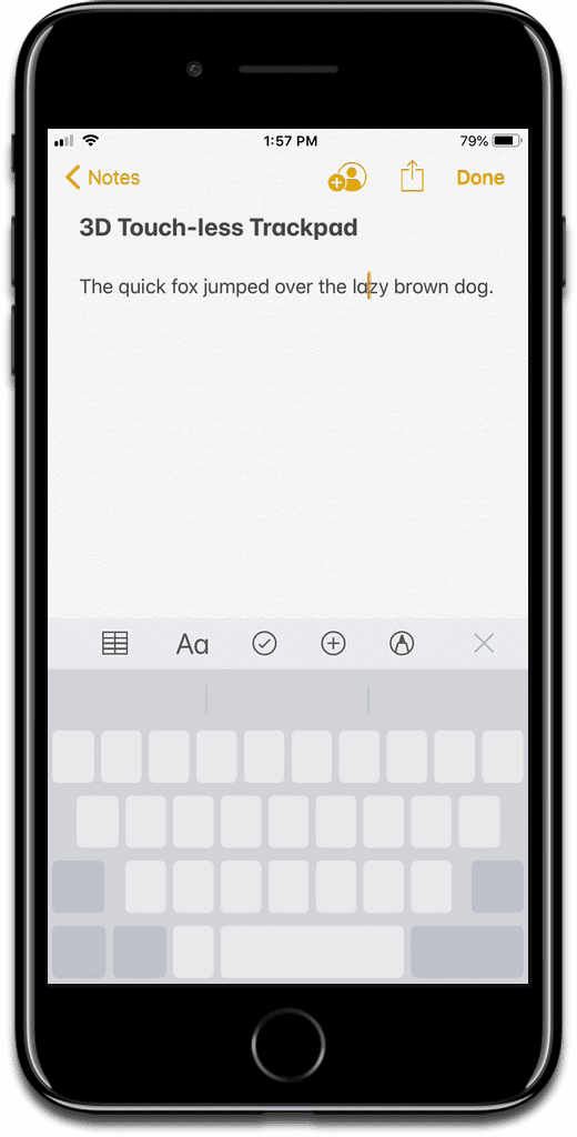 Screenshot of the iOS trackpad in iOS 12.