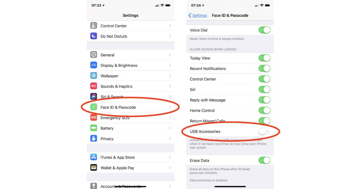 iOS 11.4.1 and iOS 12 USB Accessories setting for USB Restricted Mode