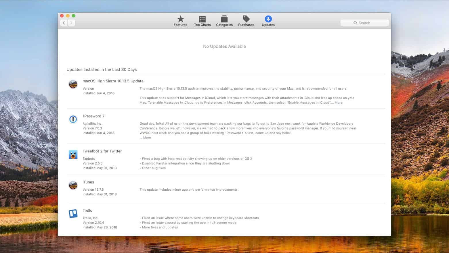 mac app store updates high sierra