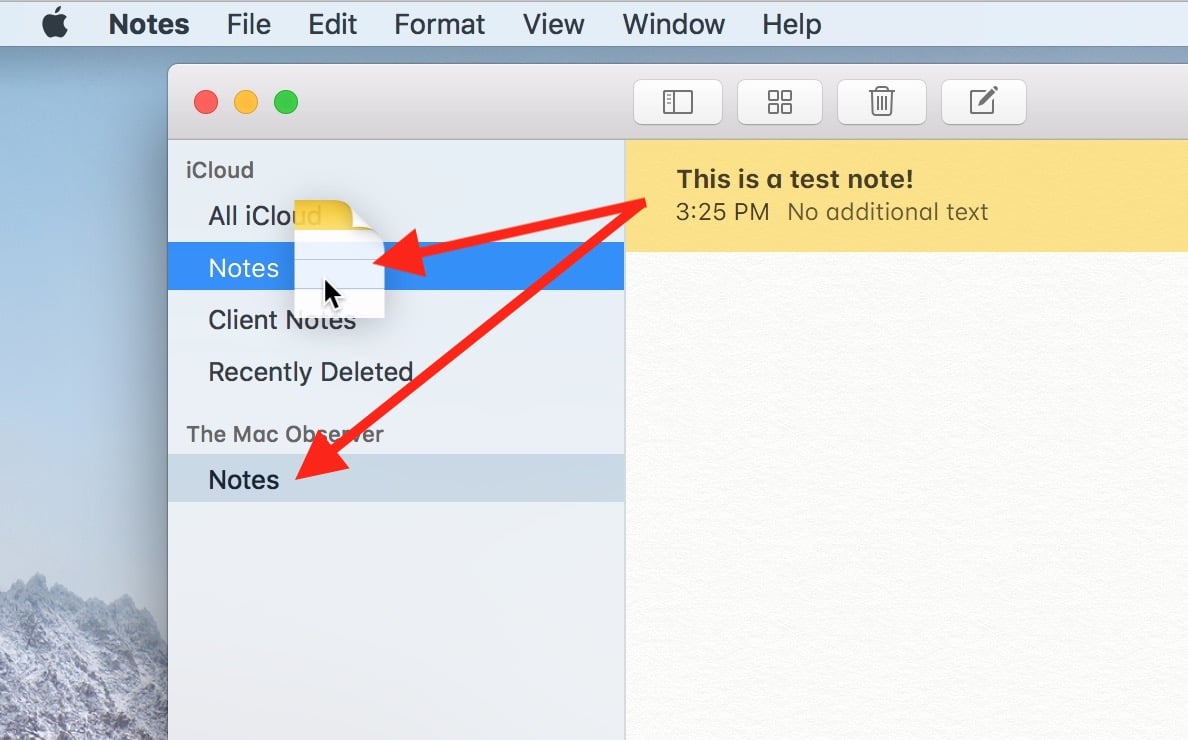Dragging Notes Between Accounts on the Mac