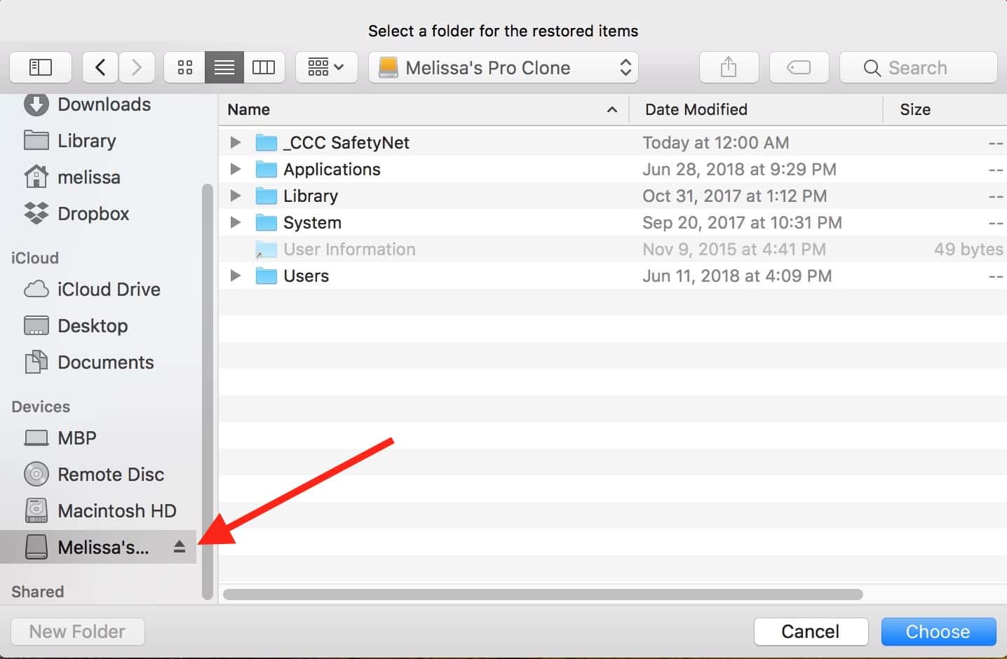 Restoring Files Window for Time Machine on the Mac