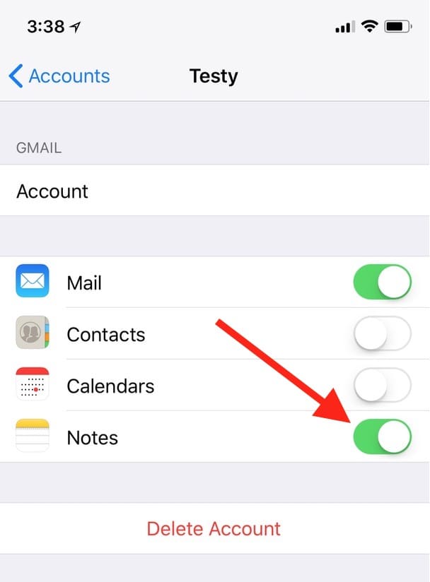 Turning Off Notes Syncing in iPhone iCloud Accounts Settings