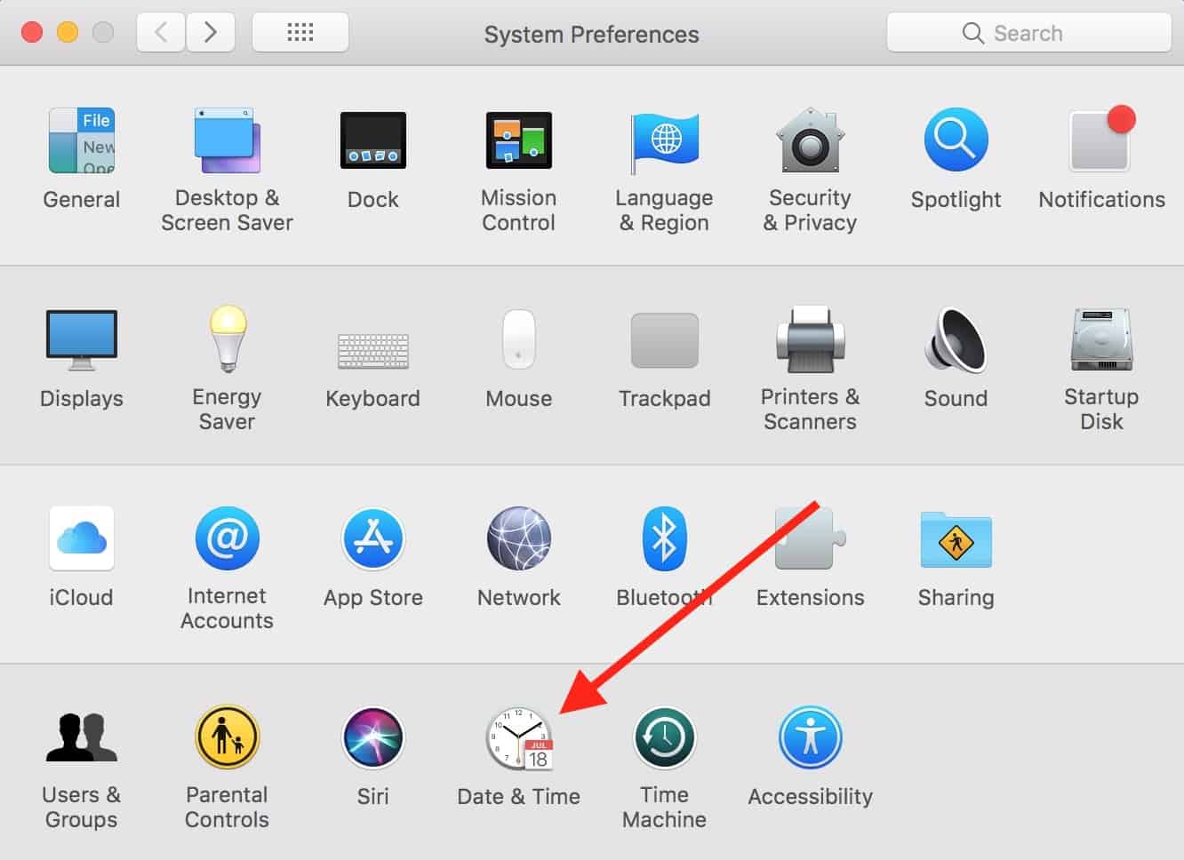 Date & Time in Mac System Preferences
