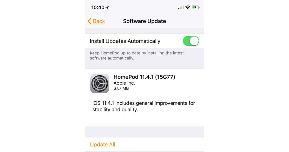 HomePod 11.4.1 Update Screen