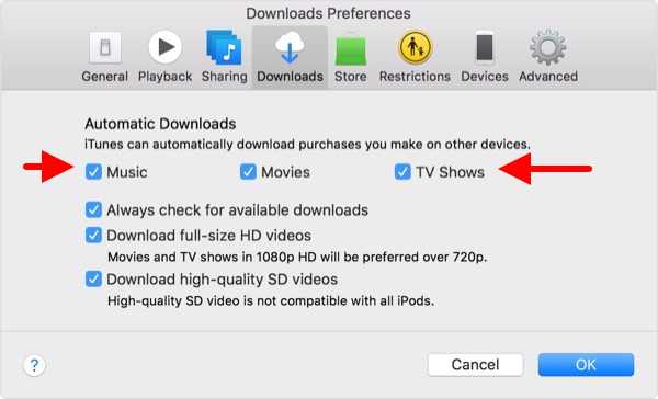 iTunes pref for automatics downloads.