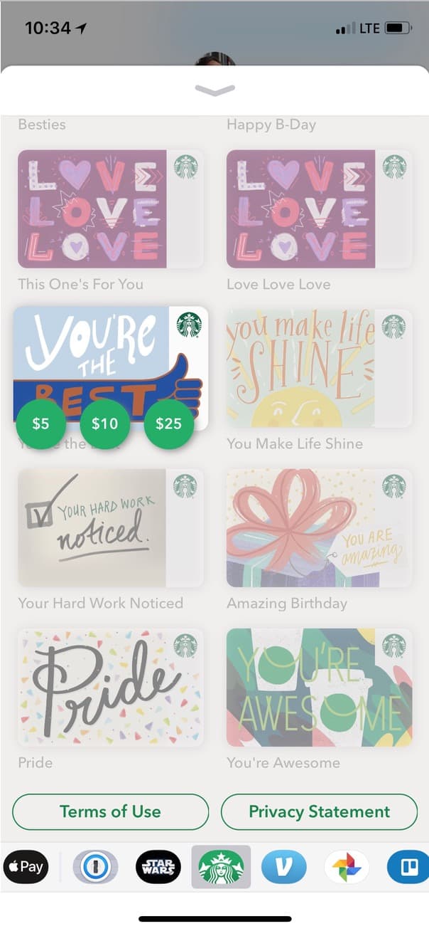 Choose Amount of Gift Card in Messages on iPhone