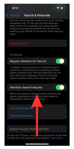 Enable attention-aware section for Face ID