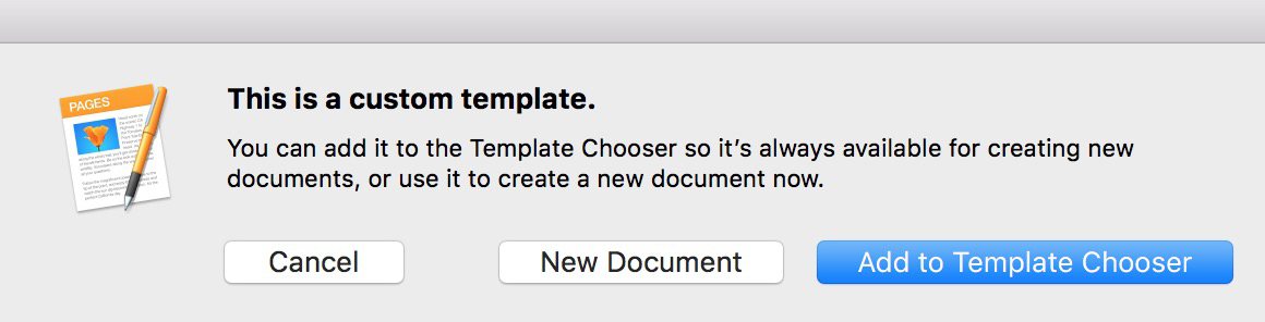 Pages Dialog Box When Template Is Opened on the Mac
