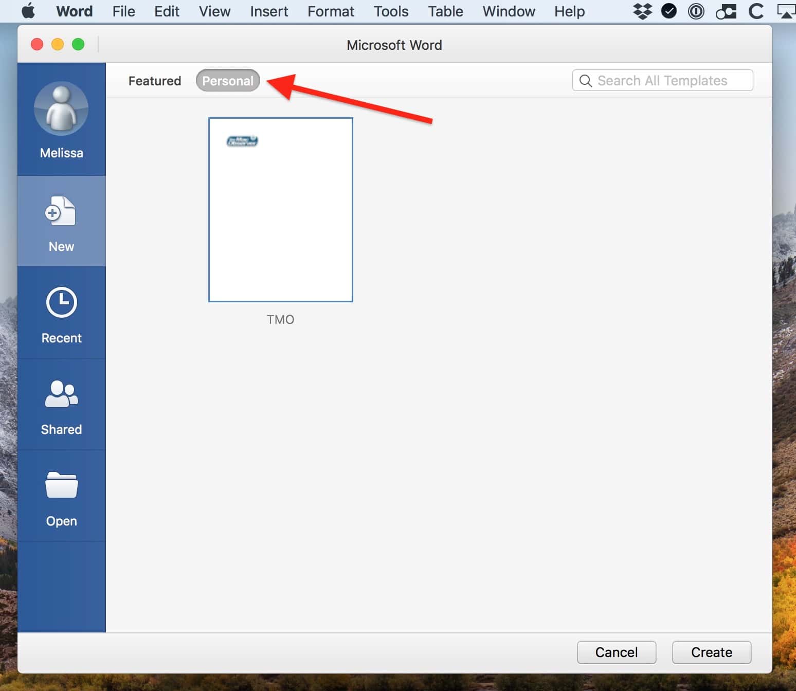 Personal Templates in Word on the Mac