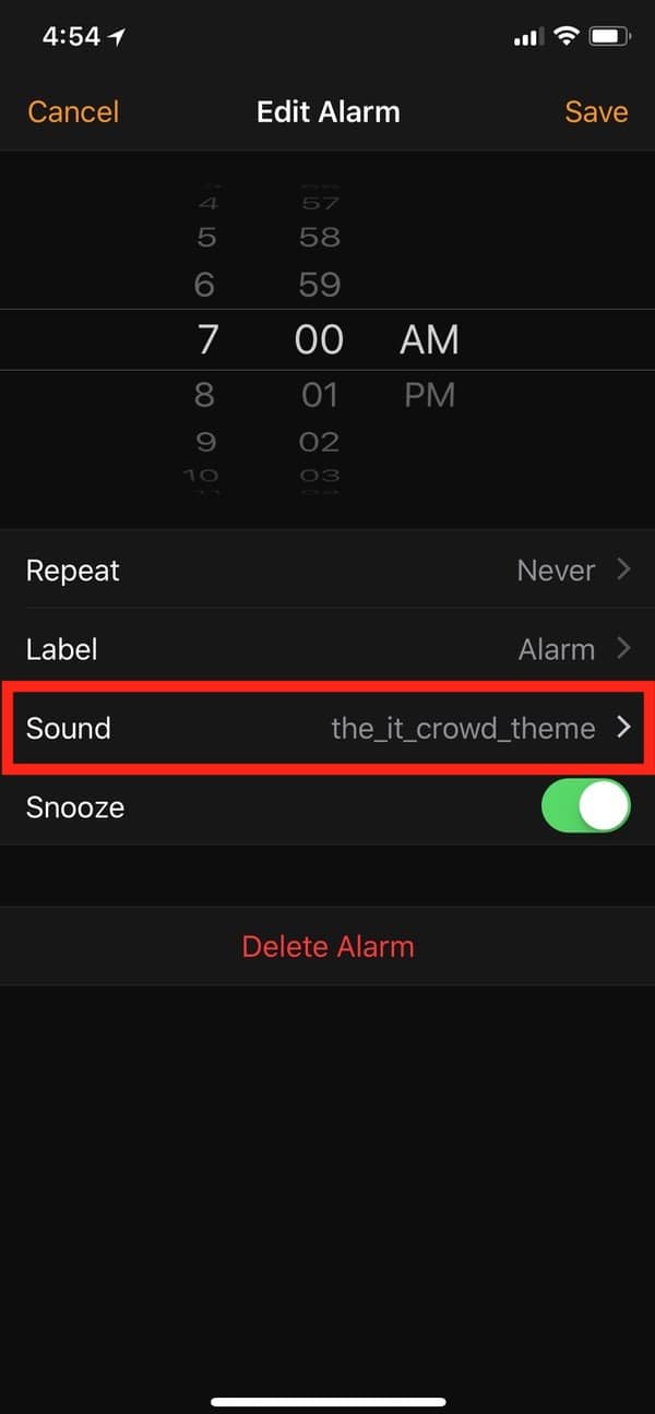 Sound Options in Clock App for alarms on iPhone