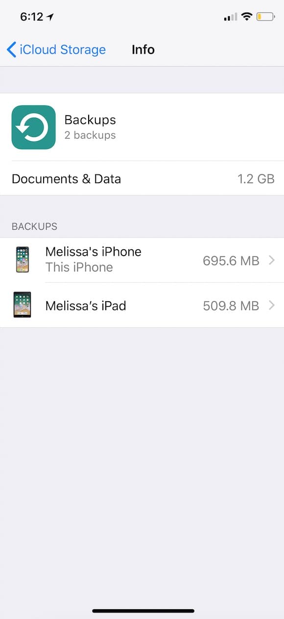 Info Screen on iOS Backups showing all device backups