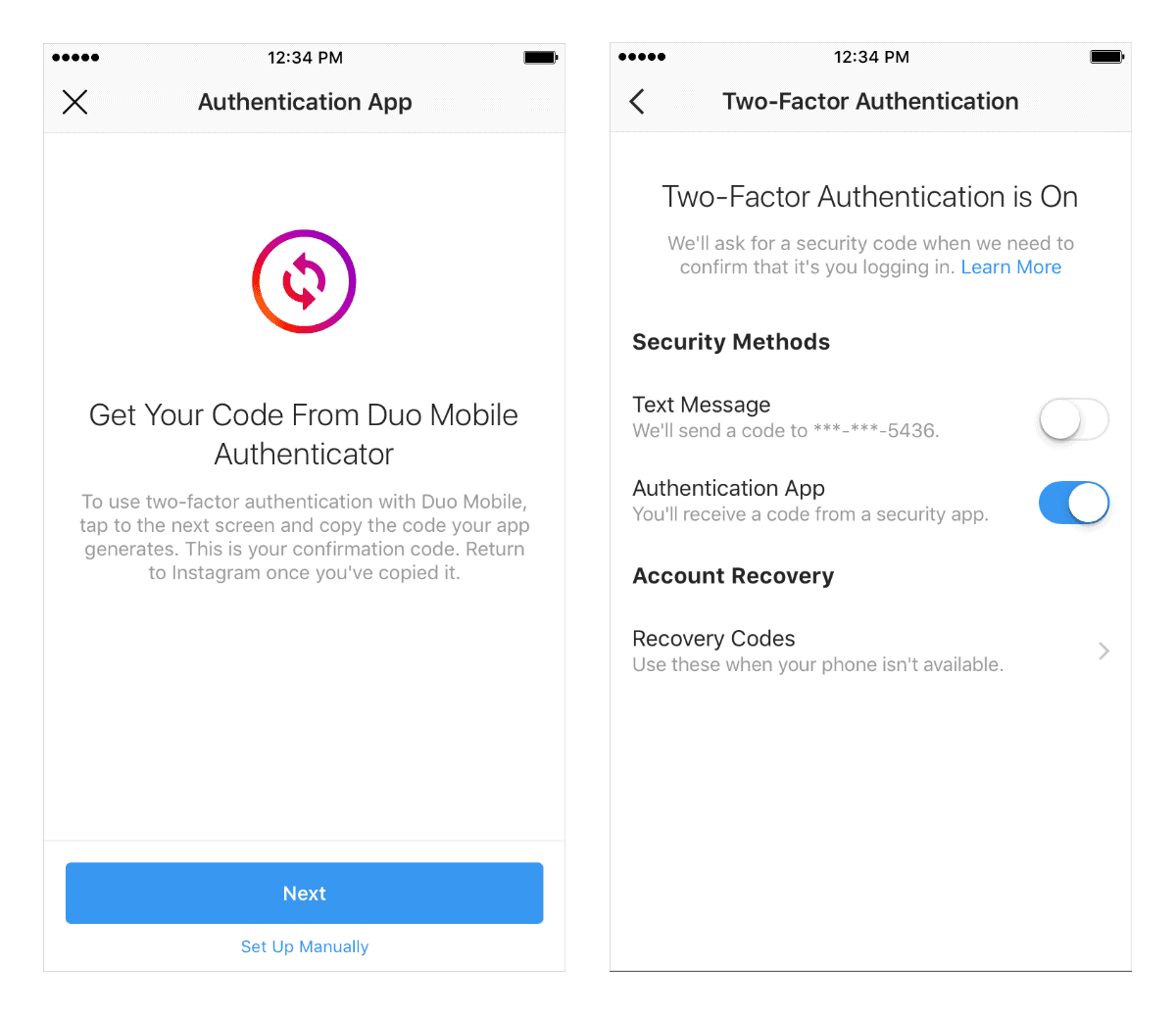 image of Instagram two-factor authentication