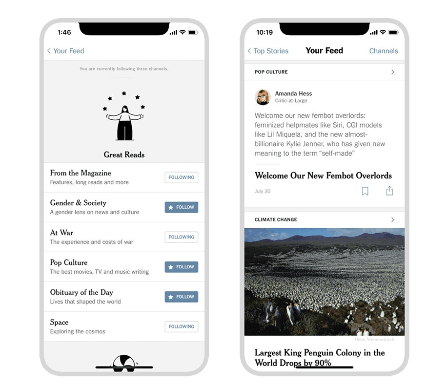 Image of Your Feed in the New York Times app.