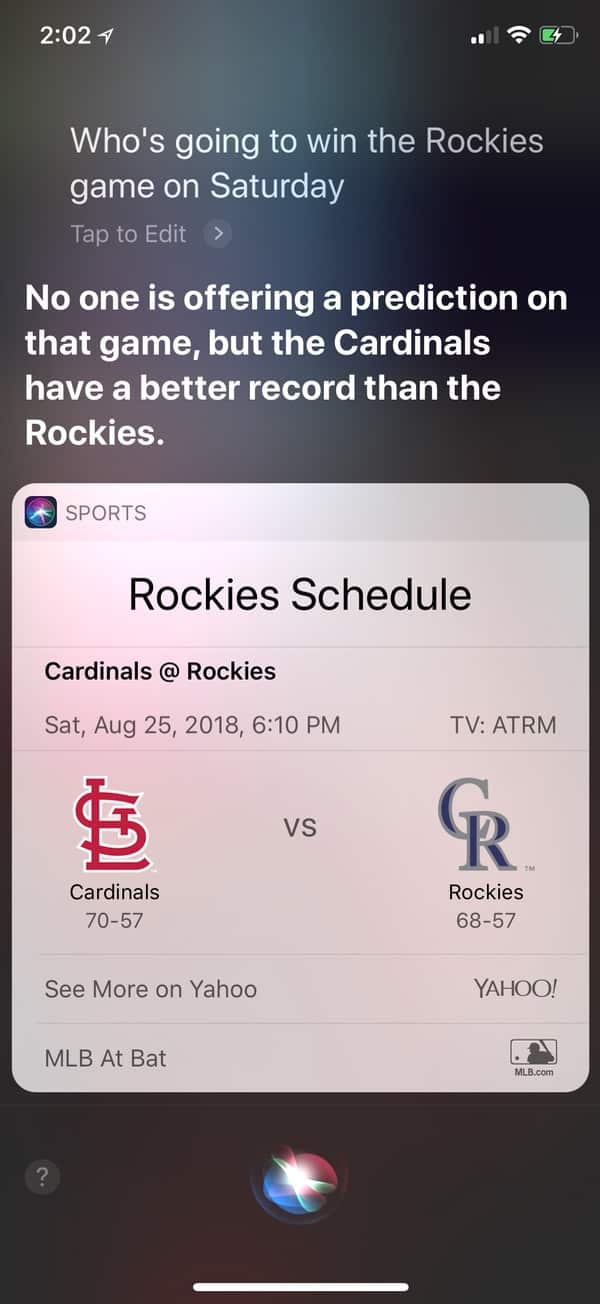 Siri Showing Unavailable Sports Odds on iPhone