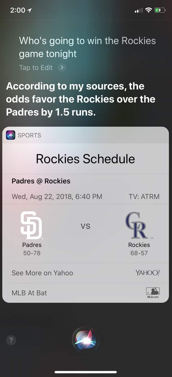 Siri Showing Sports Odds on iPhone