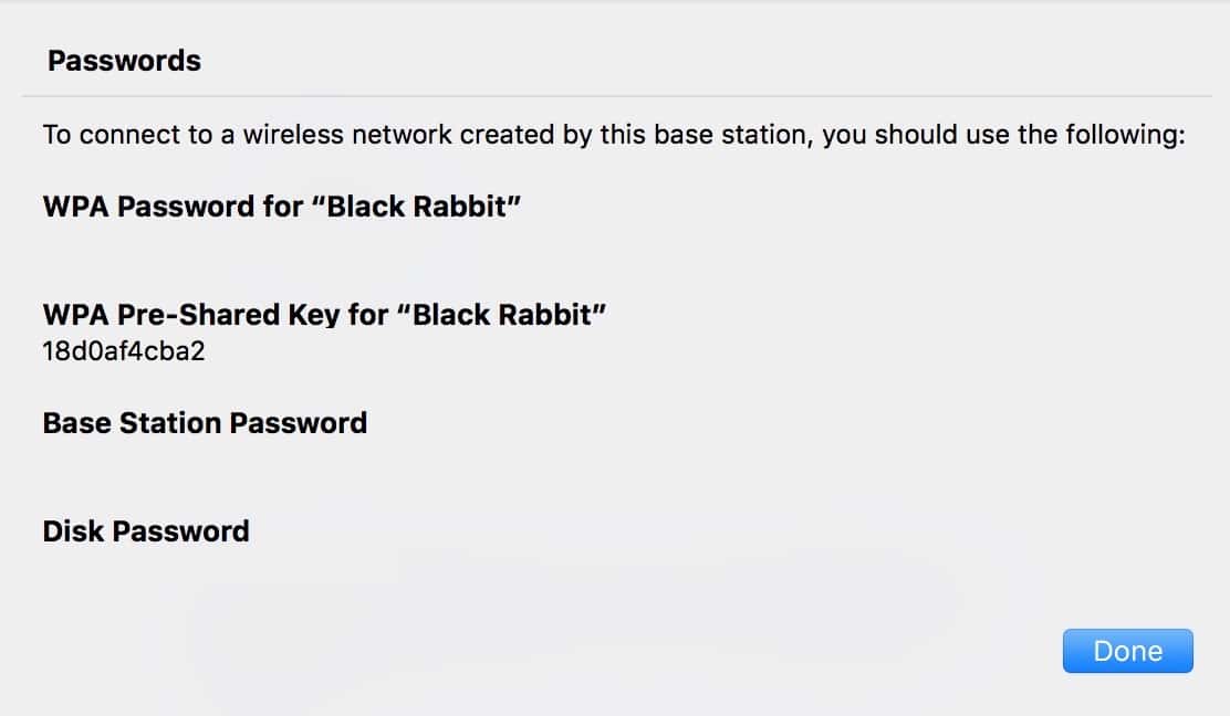 List of Passwords for Base Station in AirPort Utility