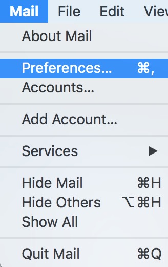 Mail's Preferences Menu Option on the Mac