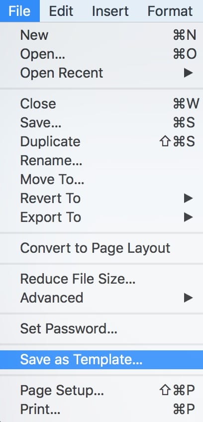 "Save as Template" Option in Pages on the Mac