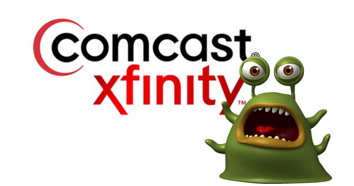 Comcast Xfinity logo with freaked out bug