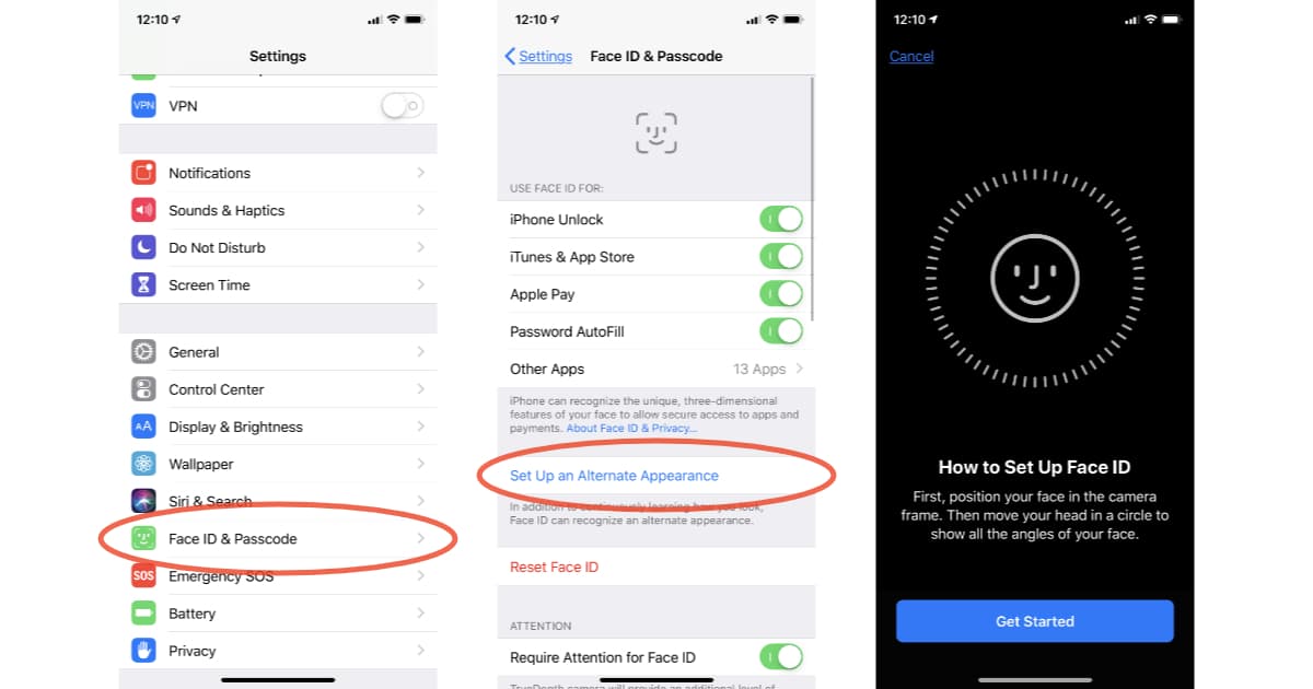 Face ID Alternate Appearance settings for Face ID in iOS 12
