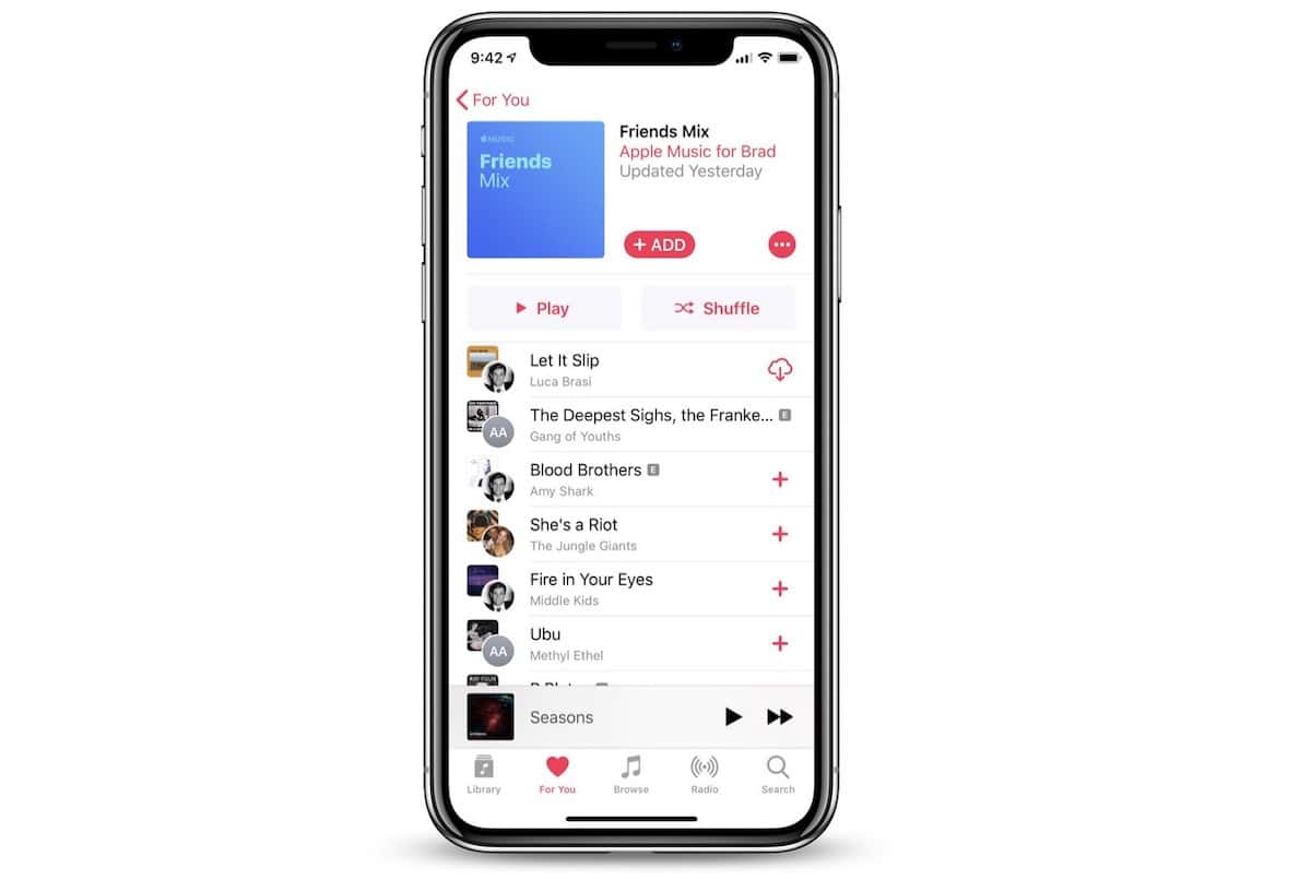 Screenshot of the Friends Mix in Apple Music.