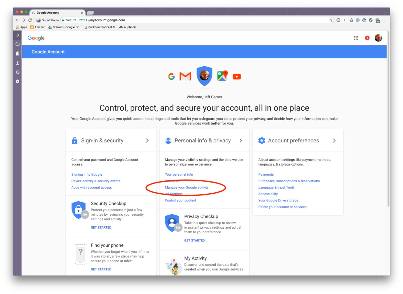 Manage your Google activity settings includes location tracking