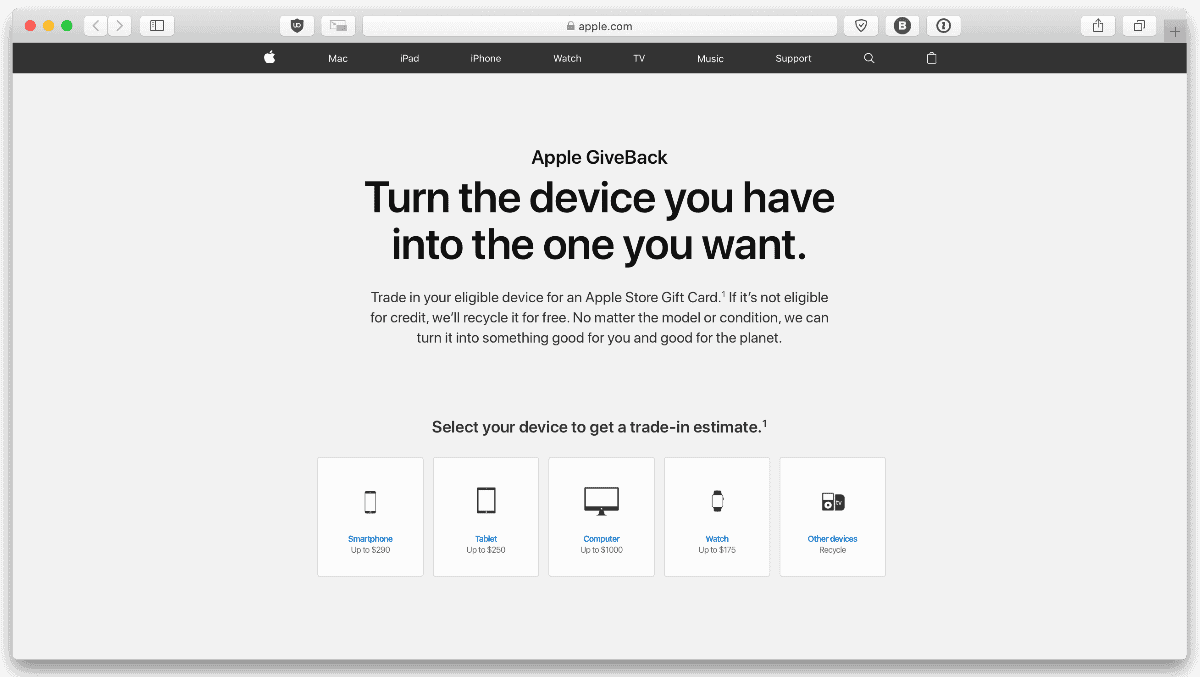 Image of Apple Buyback page to get instant Apple credit.