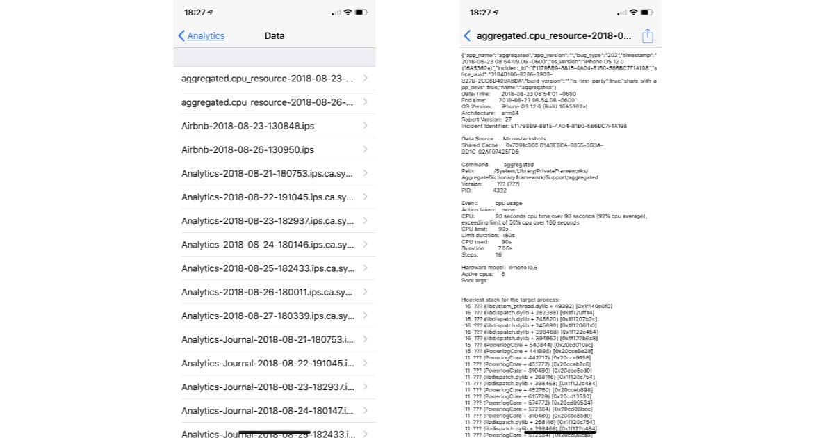 iOS Analytics Data list on iPhone