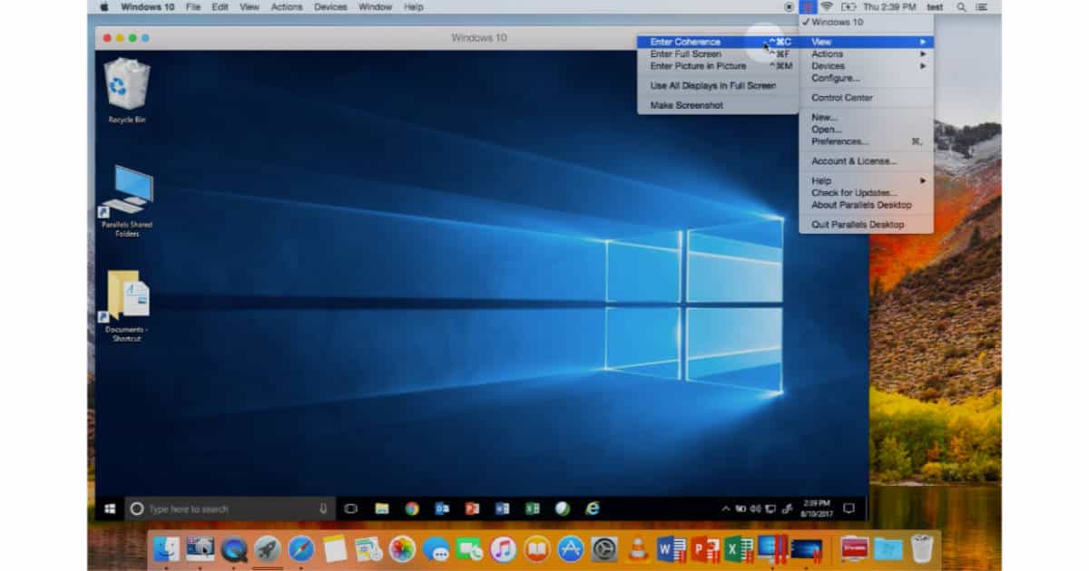 Parallels Desktop 14 running Windows on the Mac