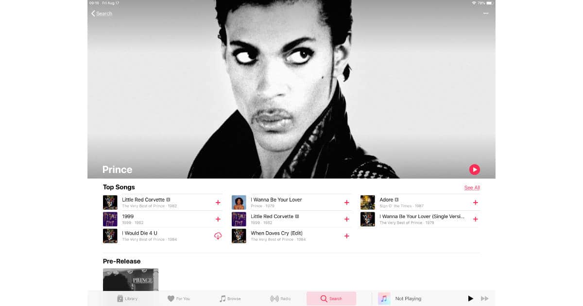 Prince albums streaming on Apple Music