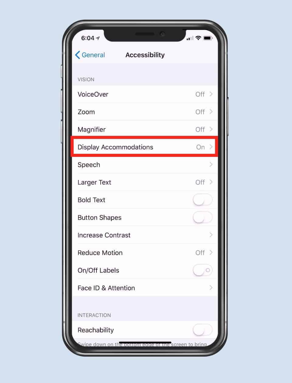 "Display Accommodations" Option on iPhone