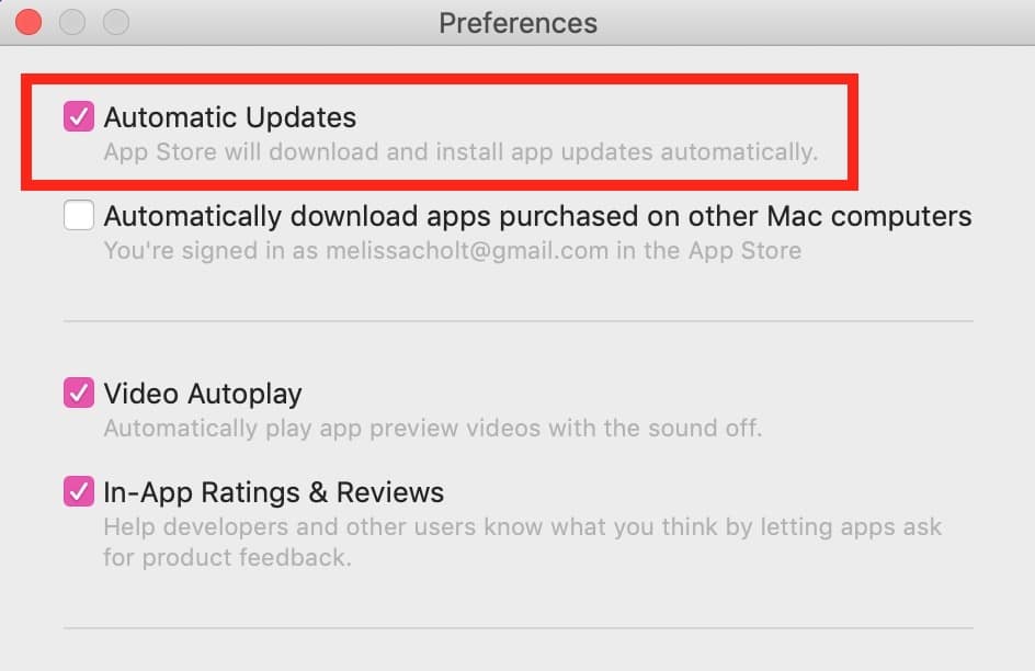 Automatic Updates Checkbox in macOS Mojave