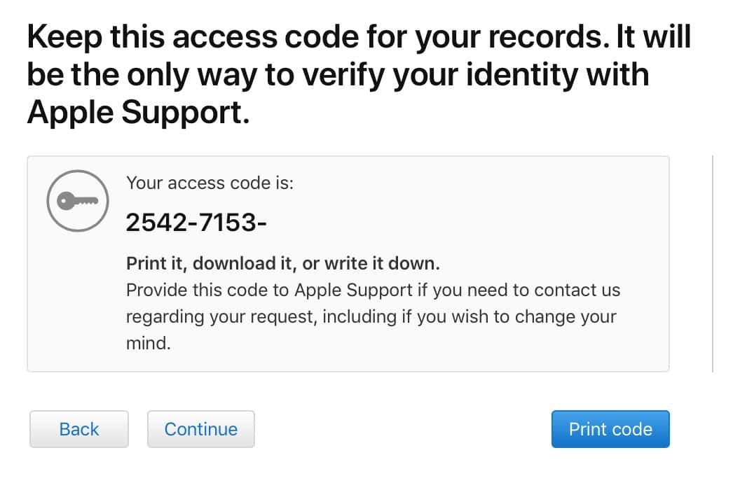 Access Code from Apple
