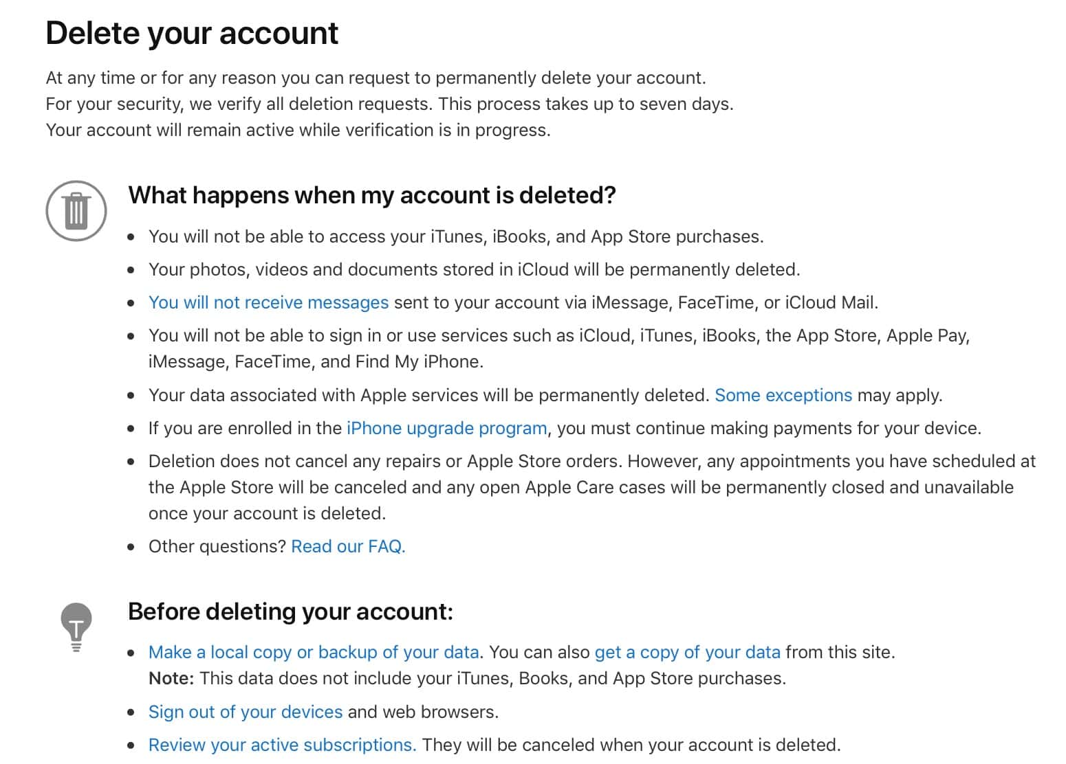 "Delete your account" Screen