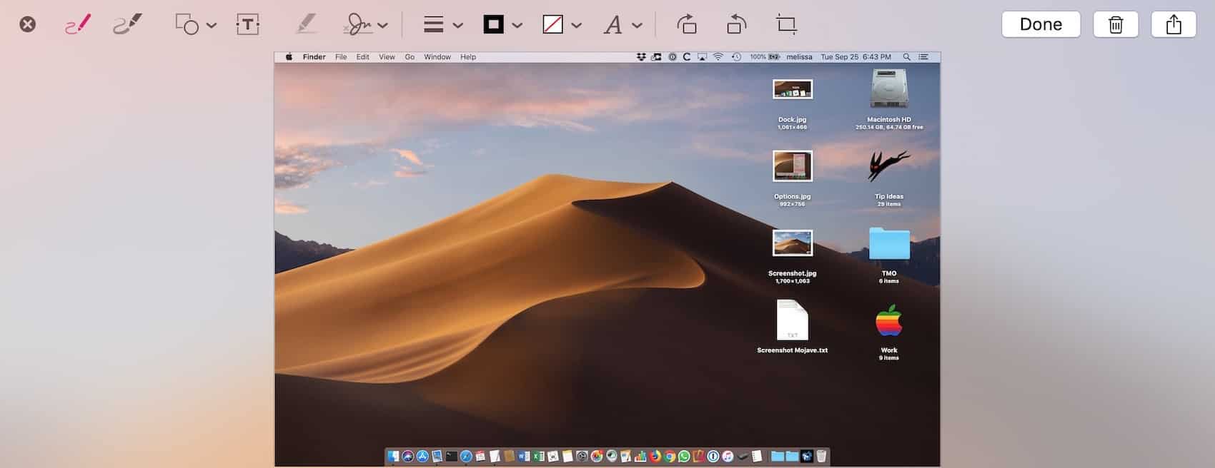 Markup Toolbar for Screenshots in macOS Mojave