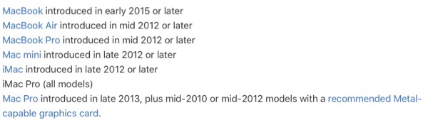 macOS Mojave system requirements