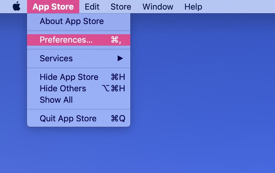 App Store Preferences menu option in macOS Mojave