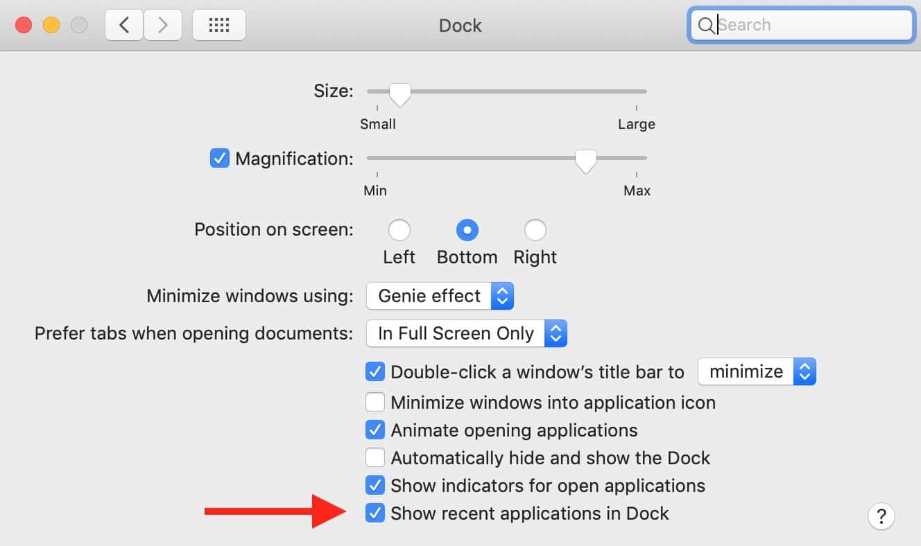 Dock Preferences with 