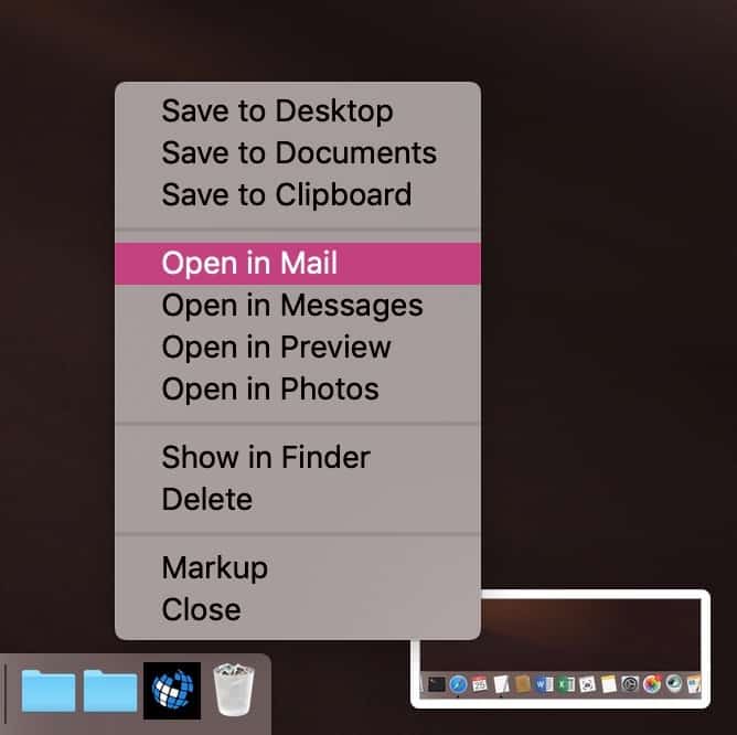 Contextual Menu for Screenshots in macOS Mojave